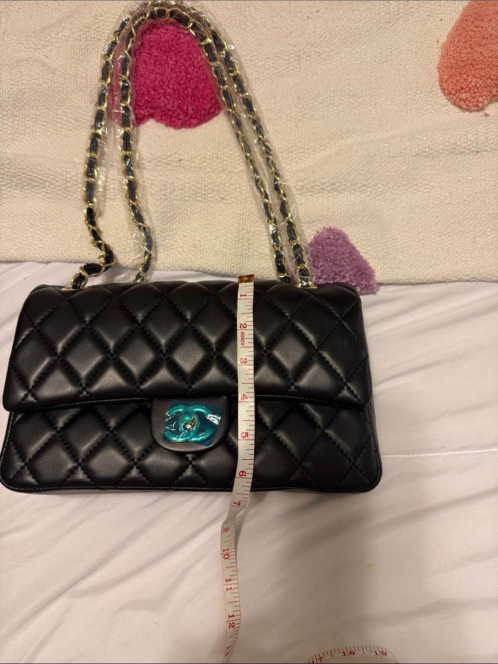 Black Quilted Lambskin Shoulder Bag with Gold Chain - Picture 7 of 8